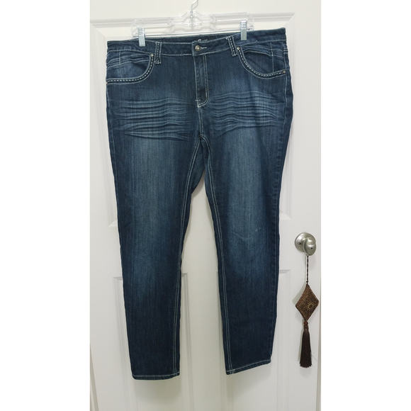 Sizzle Wash Jeans Embroidered Pockets White Trims Sz 18 Women's Dark Blue Jeans - Picture 3 of 10